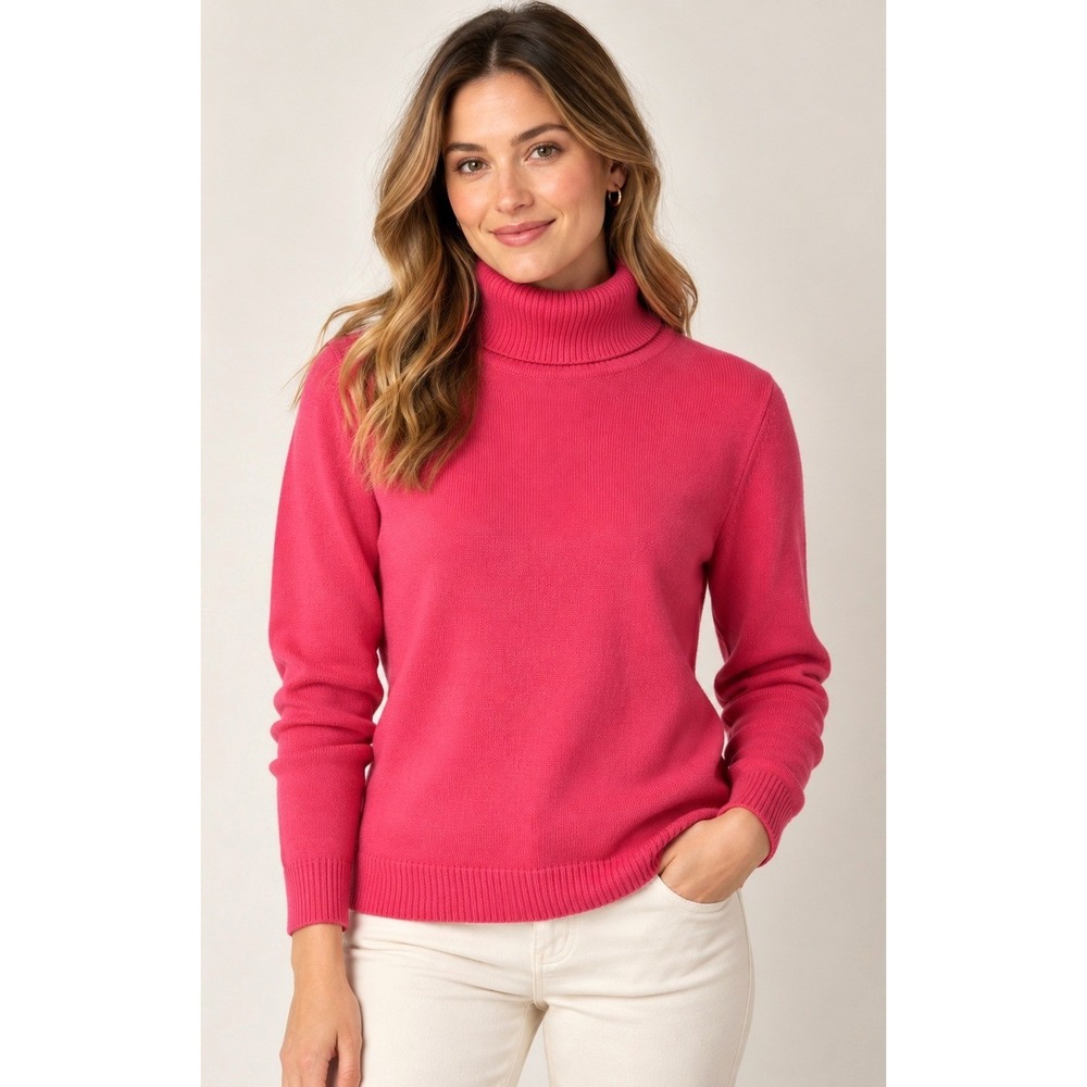 Pendleton Turtleneck Sweater Womens XL Pink Merino Wool Long Sleeve Solid Ribbed